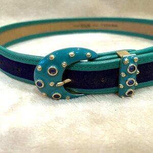 First Issue by LC Enameled Buckle Blue Suede Belt
